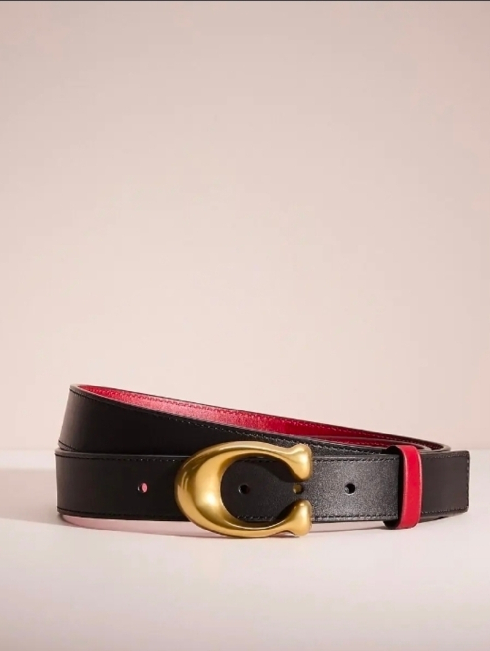 Coach Black and Red Leather Belt with Gold 'C' Buckle - Picture 4 of 16